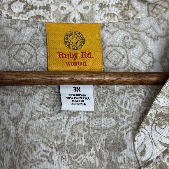 Ruby Rd Woman Blouse Womens 3X Beige Paisley Button Pintuck Long Sleeve Boho - Picture 3 of 7